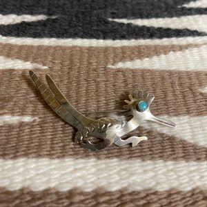Sterling Silver Roadrunner Pin with Turquoise